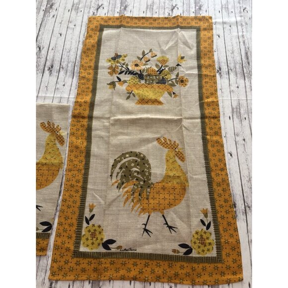 NEW Vintage MCM 60s Linen Tea Kitchen Towels Rooster Chicken PAIR - Picture 2 of 7